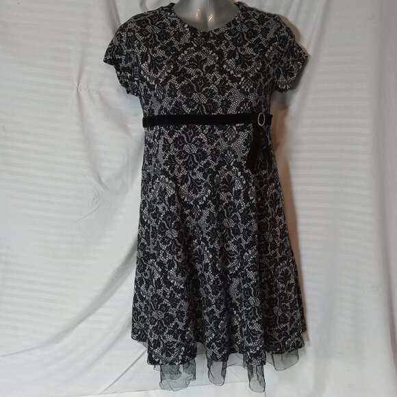 Y2K Black Faux Lace Jersey Knit Girls Size 14 Dress Stretch Goth Party George - Picture 2 of 13